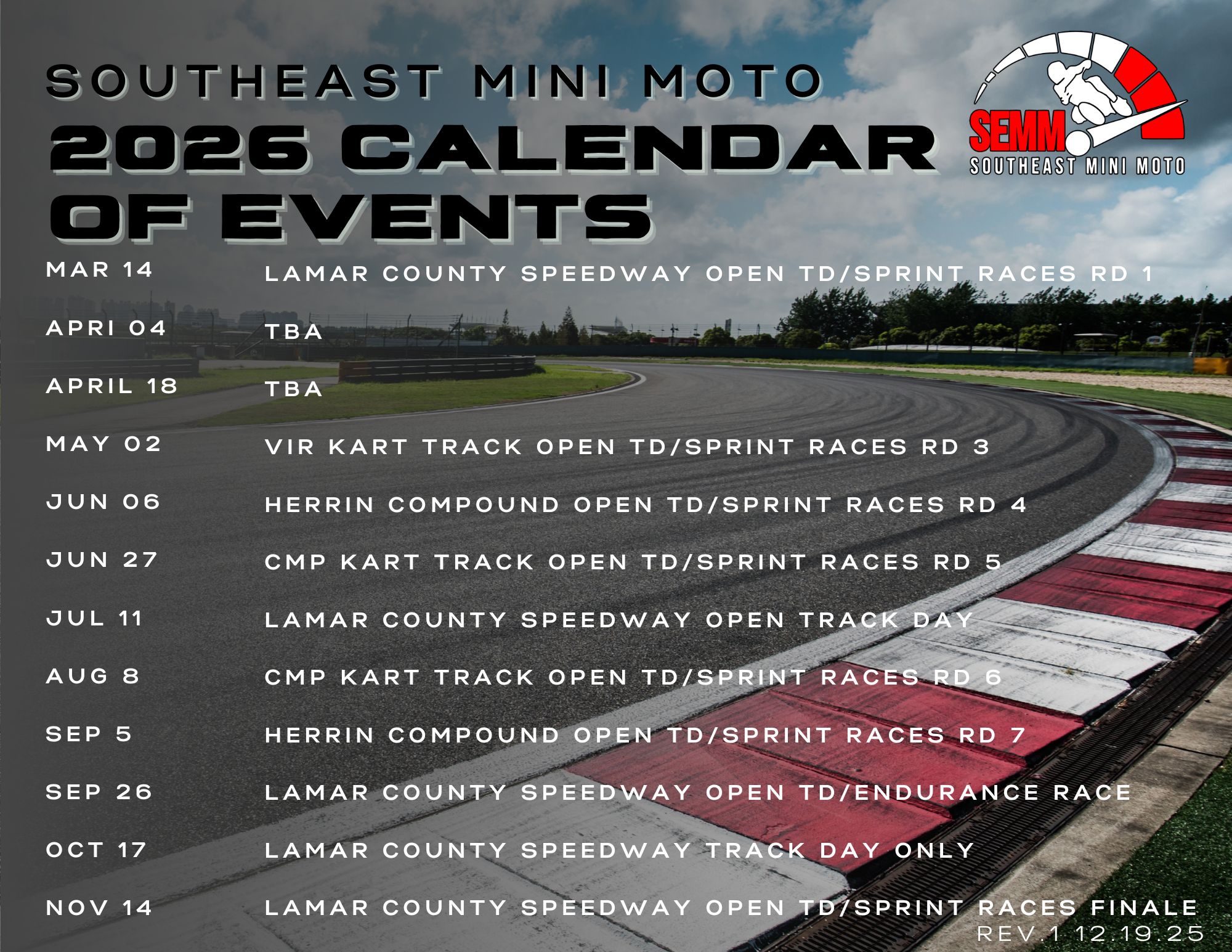 2026 Southeast Mini Moto Season Calendar